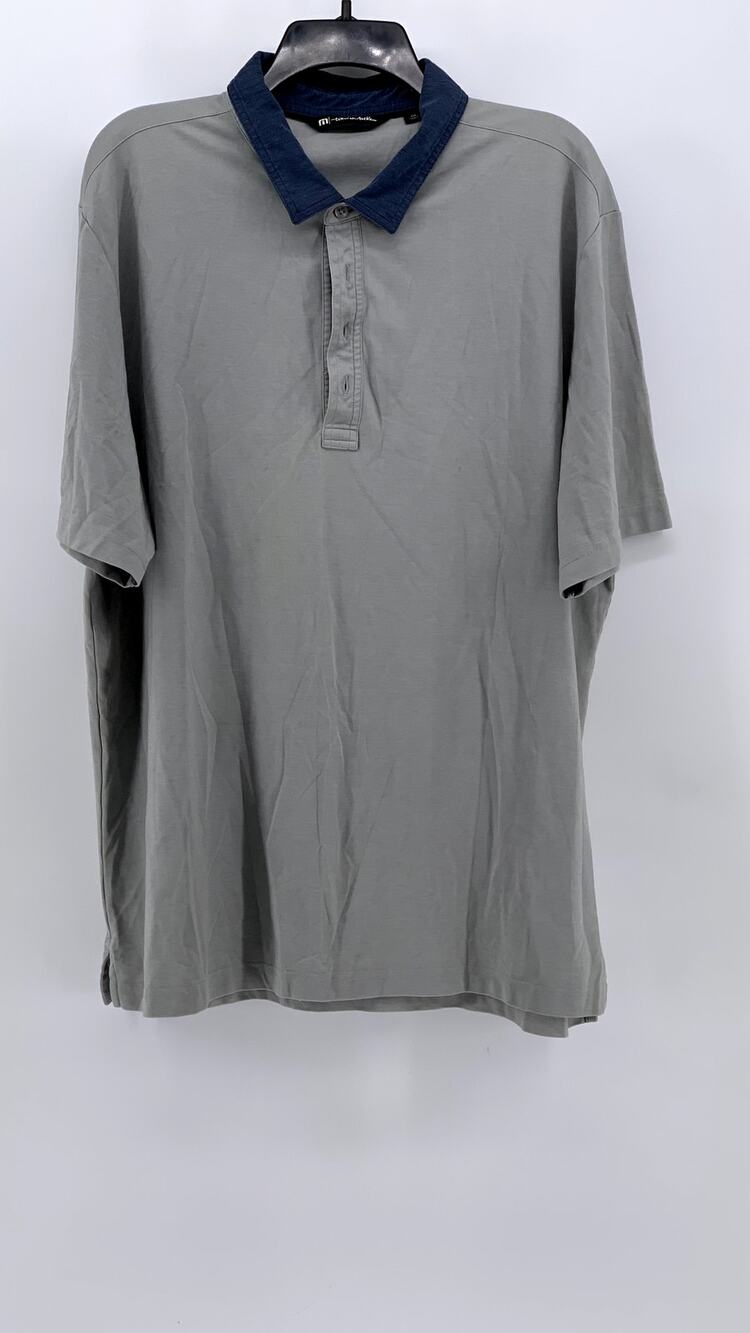 TRAVIS MATHEW Men's Gray Textured Short Sleeve Polo Shirt SZ 2XL